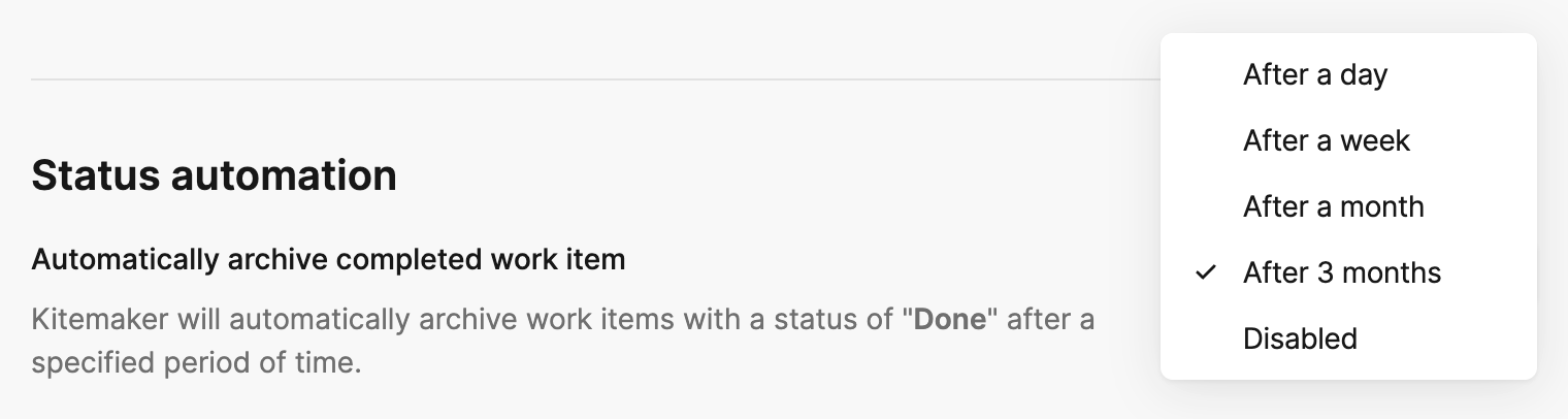 Screenshot of auto archive settings
