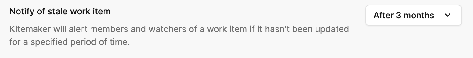 Screenshot of stale work items configuration