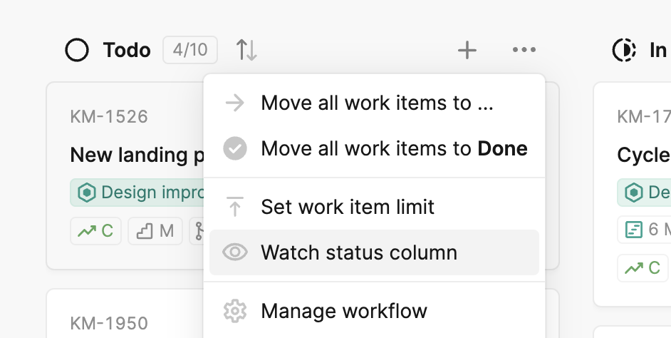 Screenshot of watch columns option