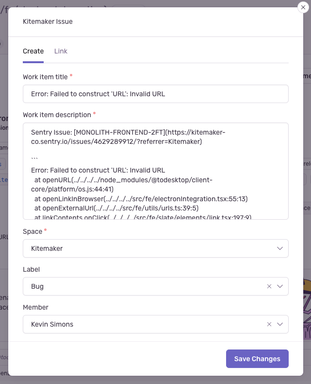 Screenshot of Sentry integration